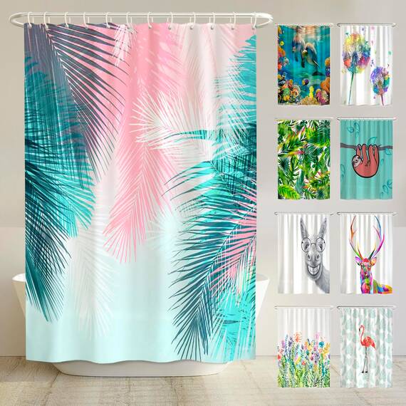arteneur® - Palmenblätter - Anti-Schimmel Duschvorhang 180x200 - Recycelt mit Öko-Tex Standard 100 - Beschwerter Saum, Blickdicht, Wasserdicht, Waschbar, 12 Ringe & E-Book mit Reinigungs-Tipps