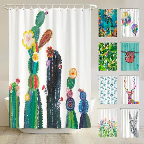 arteneur® - Kaktus Blüten - Anti-Schimmel Duschvorhang 180x200 - Recycelt mit Öko-Tex Standard 100 - Beschwerter Saum, Blickdicht, Wasserdicht, Waschbar, 12 Ringe & E-Book