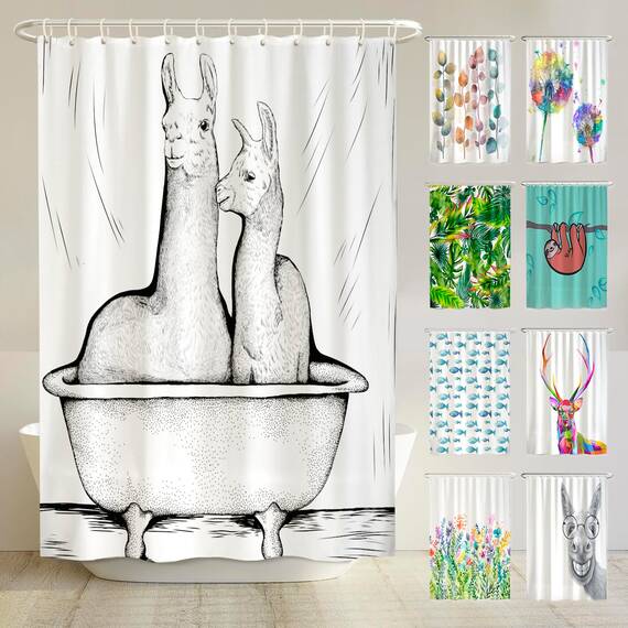 arteneur® - Lama Schwarz Weiß - Anti-Schimmel Duschvorhang 180x200 - Recycelt mit Öko-Tex Standard 100 - Beschwerter Saum, Blickdicht, Wasserdicht, Waschbar, 12 Ringe & E-Book