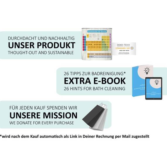 arteneur® - Periodensystem Deutsch - Anti-Schimmel Duschvorhang 200x220 - Recycelt mit Öko-Tex Standard 100 - Beschwerter Saum, Blickdicht, Wasserdicht, Waschbar, 12 Ringe & E-Book