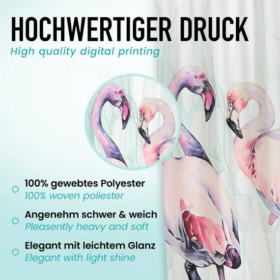 arteneur® - Loving Flamingos - Anti-Schimmel Duschvorhang 240x200 - Recycelt mit Öko-Tex Standard 100 - Beschwerter Saum, Blickdicht, Wasserdicht, Waschbar, 16 Ringe & E-Book mit Reinigungs-Tipps
