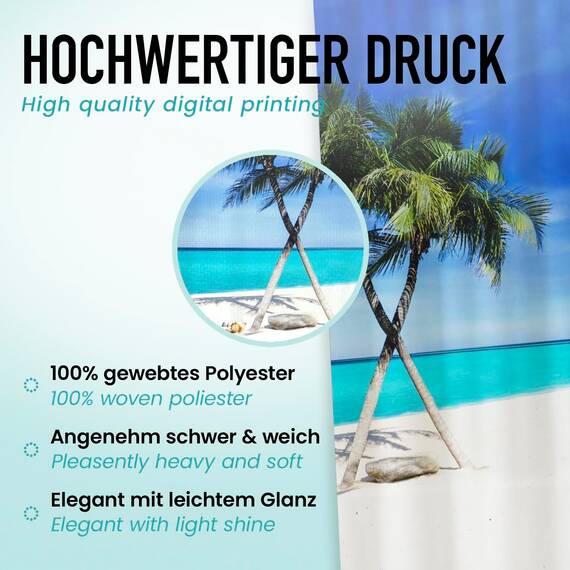 arteneur® - Strand - Anti-Schimmel Duschvorhang 240x200 - Recycelt mit Öko-Tex Standard 100 - Beschwerter Saum, Blickdicht, Wasserdicht, Waschbar, 16 Ringe & E-Book