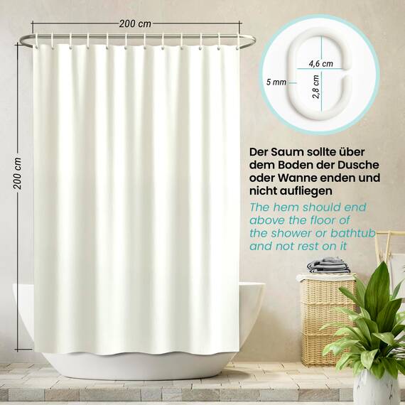 arteneur® - Duschvorhang Weiss - Anti-Schimmel Duschvorhänge 200x200 - Recycelt mit Öko-Tex Standard 100 - Beschwerter Saum, Blickdicht, Wasserdicht, Waschbar, 12 Ringe & E-Book