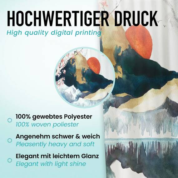 arteneur® - Japan - Anti-Schimmel Duschvorhang 240x200 - Recycelt mit Öko-Tex Standard 100 - Beschwerter Saum, Blickdicht, Wasserdicht, Waschbar, 16 Ringe & E-Book mit Reinigungs-Tipps