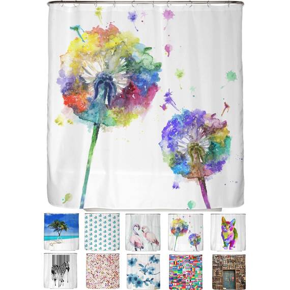 arteneur® - Bunte Pusteblume - Anti-Schimmel Duschvorhang 200 x 200 - Recycelt mit Öko-Tex Standard 100 - Beschwerter Saum, Blickdicht, Wasserdicht, Waschbar, 12 Ringe & E-Book