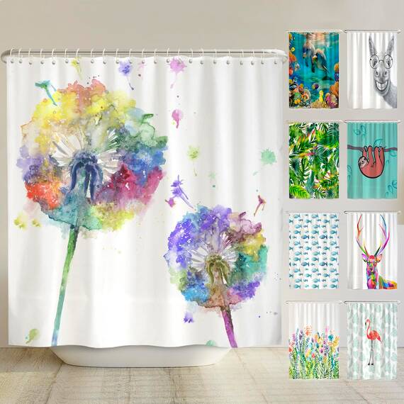arteneur® - Bunte Pusteblume - Anti-Schimmel Duschvorhang 240x200 - Recycelt mit Öko-Tex Standard 100 - Beschwerter Saum, Blickdicht, Wasserdicht, Waschbar, 16 Ringe & E-Book mit Reinigungs-Tipps