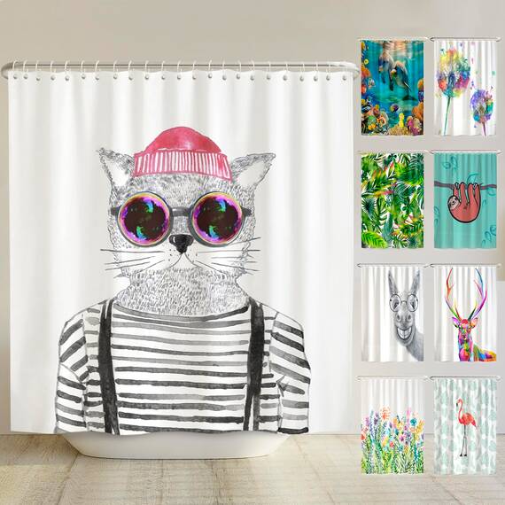 arteneur® - Hipster Katze Berlin - Anti-Schimmel Duschvorhang 240x200 - Recycelt mit Öko-Tex Standard 100 - Beschwerter Saum, Blickdicht, Wasserdicht, Waschbar, 16 Ringe & E-Book mit Reinigungs-Tipps