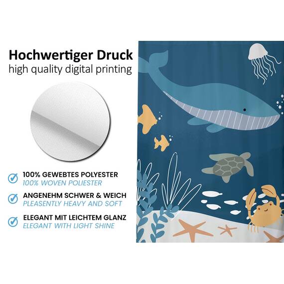arteneur® - Wasserwelt Blau - Anti-Schimmel Duschvorhang 180x200 - Recycelt mit Öko-Tex Standard 100 - Beschwerter Saum, Blickdicht, Wasserdicht, Waschbar, 12 Ringe & E-Book mit Reinigungs-Tipps