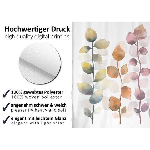 arteneur® - Bunte Blätter - Anti-Schimmel Duschvorhang 240x200 - Recycelt mit Öko-Tex Standard 100 - Beschwerter Saum, Blickdicht, Wasserdicht, Waschbar, 16 Ringe & E-Book