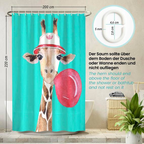 arteneur® - Giraffe - Anti-Schimmel Duschvorhang 200x220 - Recycelt mit Öko-Tex Standard 100 - Beschwerter Saum, Blickdicht, Wasserdicht, Waschbar, 12 Ringe & E-Book