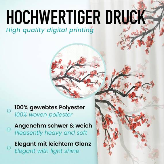 arteneur® - Kirschblüte - Anti-Schimmel Duschvorhang 200x200 - Recycelt mit Öko-Tex Standard 100 - Beschwerter Saum, Blickdicht, Wasserdicht, Waschbar, 12 Ringe