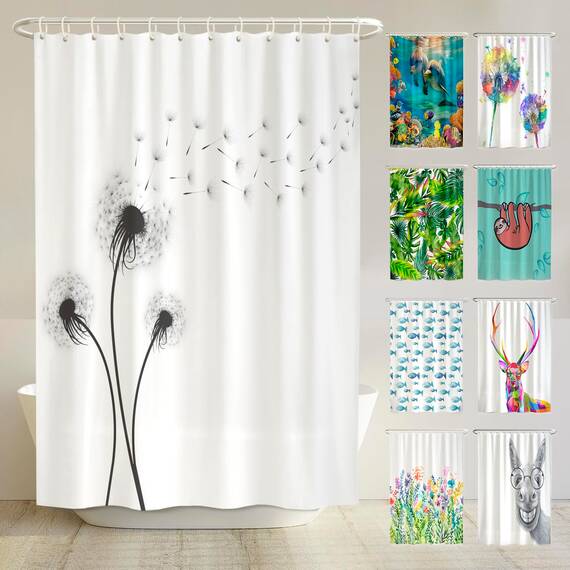 arteneur® - Pusteblume Schwarz und Weiß - Anti-Schimmel Duschvorhang 200x220 - Recycelt mit Öko-Tex Standard 100 - Beschwerter Saum, Blickdicht, Wasserdicht, Waschbar, 12 Ringe