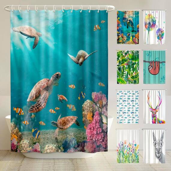 arteneur® - Meeres Schildkröten - Anti-Schimmel Duschvorhang 200x200 - Recycelt mit Öko-Tex Standard 100 - Beschwerter Saum, Blickdicht, Wasserdicht, Waschbar, 12 Ringe & E-Book