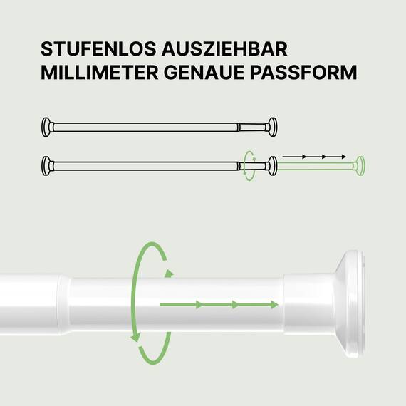 MEISENBERG Gardinenstange ohne Bohren - Weiß, Ø 25 mm - Teleskopstange Vorhang - Duschstange zum Klemmen - Klemmstange für Fenster, Raumteiler und Küche (70-120cm)