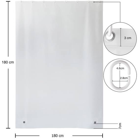 WELTRXE Duschvorhang mit Gewicht Magnet unten, Semitransparent Mattglasartig Eva Wasserdicht Vorhang für Dusche und Badewanne, 180x180cm Weiche Badevorhänge mit 12 Duschvorhangringen Kinde