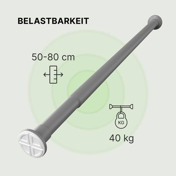 MEISENBERG Vorhangstange ohne Bohren - Grau, Ø 25 mm - Gardinenstange zum Klemmen - Spannstange - Klemmstange für Fenster, Dusche und Trennwand (50-80cm)