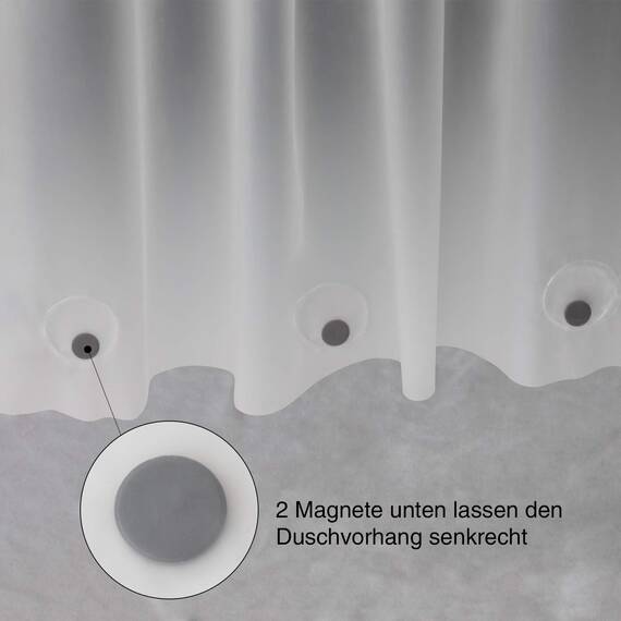 WELTRXE Duschvorhang mit Gewicht Magnet unten, Semitransparent Mattglasartig Eva Wasserdicht Vorhang für Dusche und Badewanne, 180x200cm Weiche Badevorhänge mit 12 Duschvorhangringen Kinde