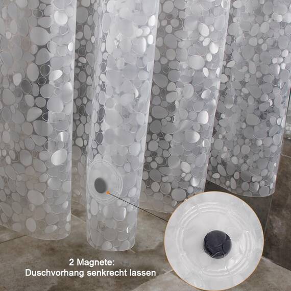 WELTRXE Duschvorhang Anti-Schimmel mit Gewicht Magnet unten, 0.2mm [120x200cm] Wasserdicht Antibakteriell Eva Vorhang für Dusche und Badewanne, 3D Steinmuster, inkl. 8 super Duschvorhangringen Kinder