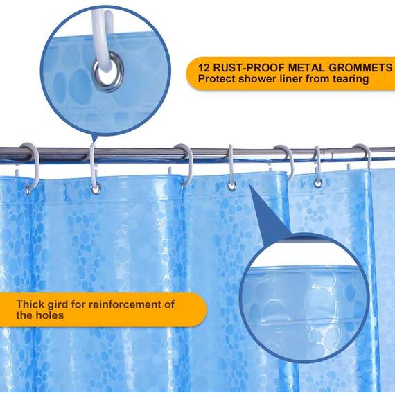 WELTRXE Duschvorhang Anti-Schimmel mit Gewicht Magnet unten, 0.2mm [183x183cm] Wasserdicht Antibakteriell Eva Vorhang für Dusche und Badewanne, 3D Steinmuster Blau, inkl. 12 Duschvorhangringen Kinder