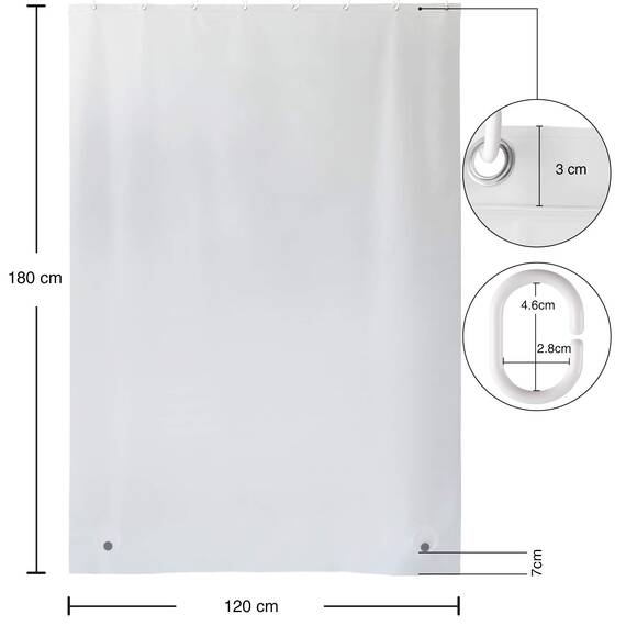 WELTRXE Duschvorhang mit Gewicht Magnet unten, Semitransparent Mattglasartig Eva Wasserdicht Vorhang für Dusche und Badewanne, 0.1mm[120x180cm]Weiche Dünne Badevorhänge mit 8 Duschvorhangringen Kinder