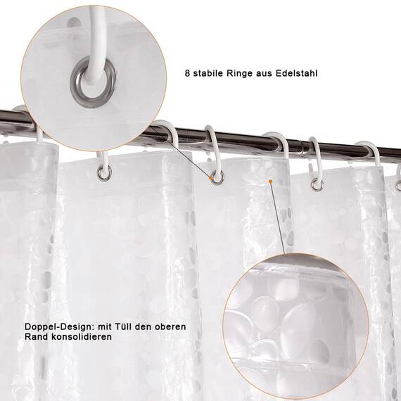 WELTRXE Duschvorhang Anti-Schimmel mit Gewicht Magnet unten, 0.2mm [120x200cm] Wasserdicht Antibakteriell Eva Vorhang für Dusche und Badewanne, 3D Steinmuster, inkl. 8 super Duschvorhangringen Kinder