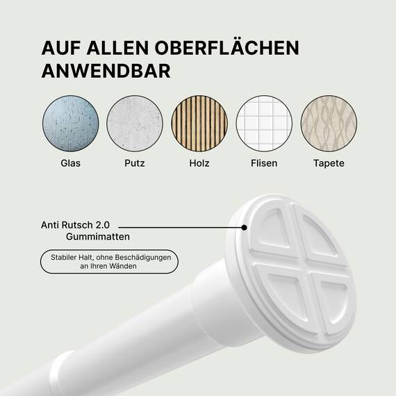 MEISENBERG Gardinenstange ohne Bohren - Weiß, Ø 25 mm - Teleskopstange Vorhang - Duschstange zum Klemmen - Klemmstange für Fenster, Raumteiler und Küche (70-120cm)