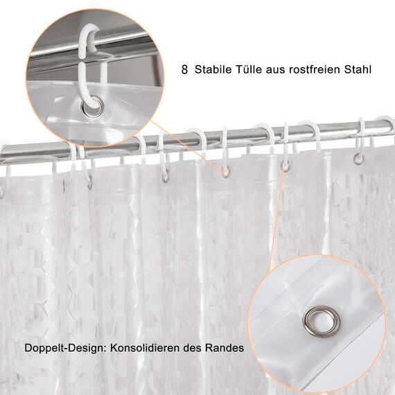 WELTRXE Duschvorhang 120x180cm für Schmale Dusche und Badewanne, Wasserdicht Antibakteriell Eva Vorhang Anti-Schimmel mit Gewicht Magnet Unten, Transparent 3D Kubisch, 0.15mm Dünn