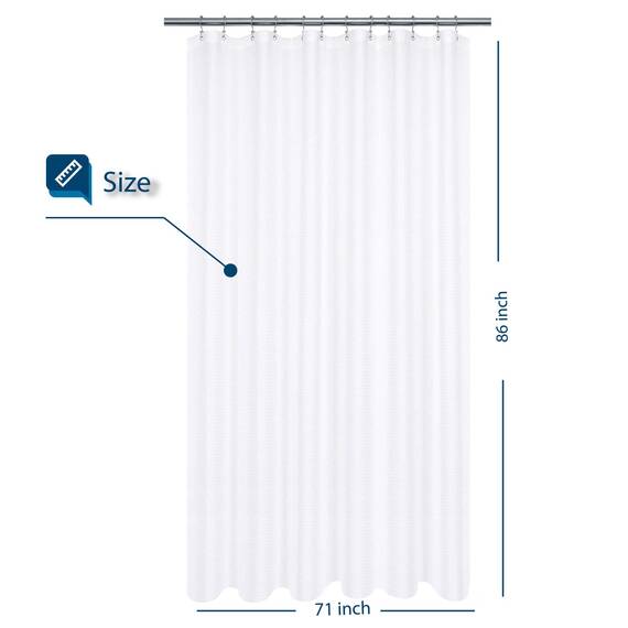 Extra Langer Duschvorhang mit 218 cm Höhe, Stoff, Waffelgewebe, Hotel, Luxus, Spa, wasserabweisend, maschinenwaschbar, 230 GSM, schwer, weißes Piqué-Muster, dekorativer Badezimmervorhang