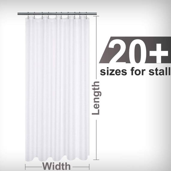Barossa Design Stall Stoff-Duschvorhang, Waffelgewebe, 91,4 x 213,4 cm, extra lang, Hotelqualität, Spa, 230 g/m², strapazierfähig, wasserabweisend, waschbar, Weiß, 91,4 x 213,4 cm