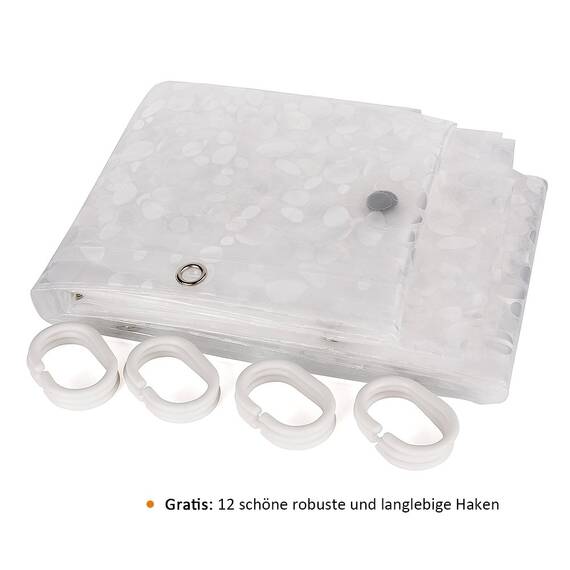 WELTRXE Duschvorhang Anti-Schimmel mit Gewicht Magnet unten, 0.2mm [183x183cm] Wasserdicht Antibakteriell EVA Vorhang für Dusche und Badewanne, 3D Steinmuster, inkl. 12 super Duschvorhangringen Kinder
