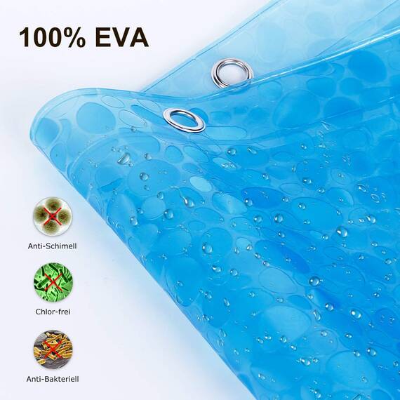 WELTRXE Duschvorhang Anti-Schimmel mit Gewicht Magnet unten, 0.2mm [183x200cm] Wasserdicht Antibakteriell Eva Vorhang für Dusche und Badewanne, 3D Steinmuster Blau, inkl. 12 Duschvorhangringen Kinder