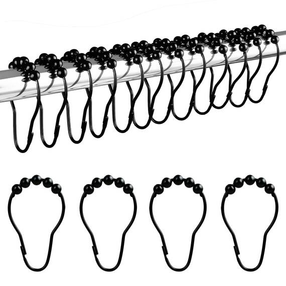 LIHAO Curtain Fastener, Set of 12 Stainless Steel Duschvorhangringe mit Gleitsystem, Black