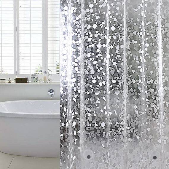 WELTRXE Duschvorhang Anti-Schimmel mit Gewicht Magnet unten, 0.2mm [120x200cm] Wasserdicht Antibakteriell Eva Vorhang für Dusche und Badewanne, 3D Steinmuster, inkl. 8 super Duschvorhangringen Kinder