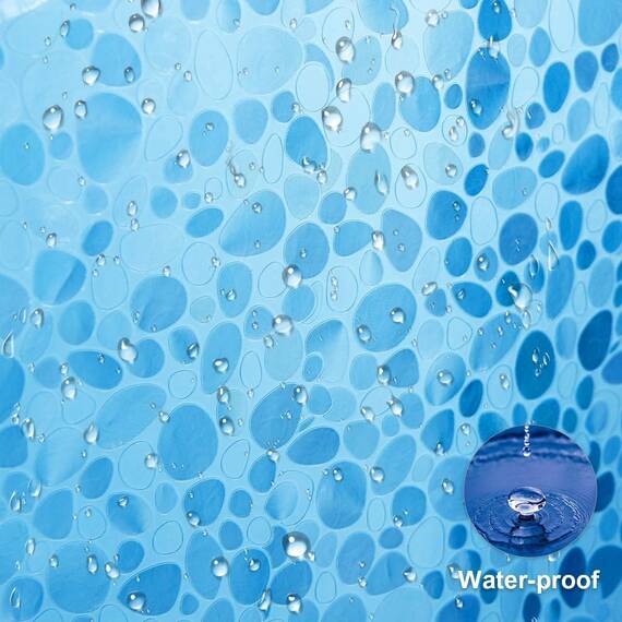 WELTRXE Duschvorhang Anti-Schimmel mit Gewicht Magnet unten, 0.2mm [183x183cm] Wasserdicht Antibakteriell Eva Vorhang für Dusche und Badewanne, 3D Steinmuster Blau, inkl. 12 Duschvorhangringen Kinder
