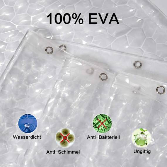 WELTRXE Duschvorhang Anti-Schimmel mit Gewicht Magnet unten, Transparent 3D Kubisch EVA Wasserdicht Antibakteriell Vorhang für Dusche und Badewanne, 0.15mm [180x180cm] mit 12 Duschvorhangringen Kinder