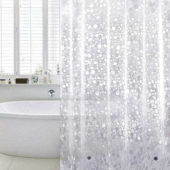 WELTRXE Duschvorhang 120x180cm für Schmale Dusche und Badewanne, Wasserdicht Antibakteriell Eva Vorhang Anti-Schimmel mit Gewicht Magnet Unten, 3D Steinmuster, Semitransparent, 0,15mm Dünn