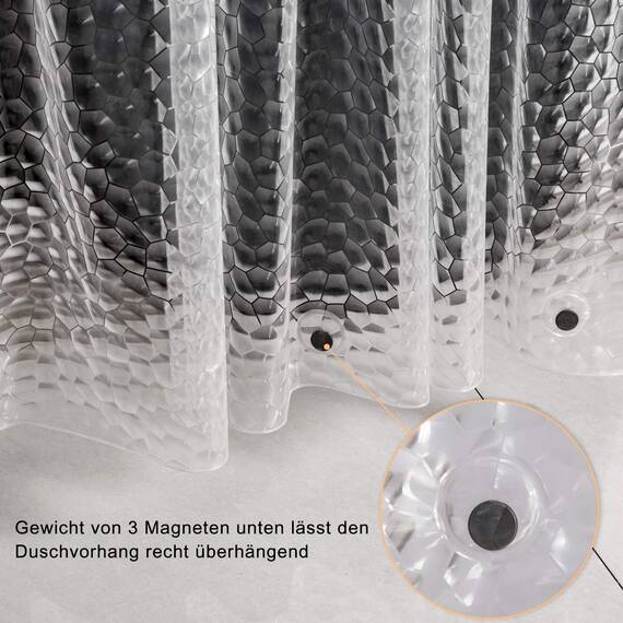 WELTRXE Duschvorhang Anti-Schimmel mit Gewicht Magnet unten, Transparent 3D Kubisch EVA Wasserdicht Antibakteriell Vorhang für Dusche und Badewanne, 0.15mm [180x200cm] mit 12 Duschvorhangringen Kinder