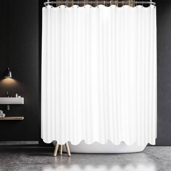 BAROSSA Design Duschvorhang für freistehende Badewannen (Rundum-Design), Waffelstruktur, extra lang und extra breit, Schwerer Stoff, waschbar, wasserabweisend, mit 36 Haken, Weiß, 457,2 x 213,4 cm