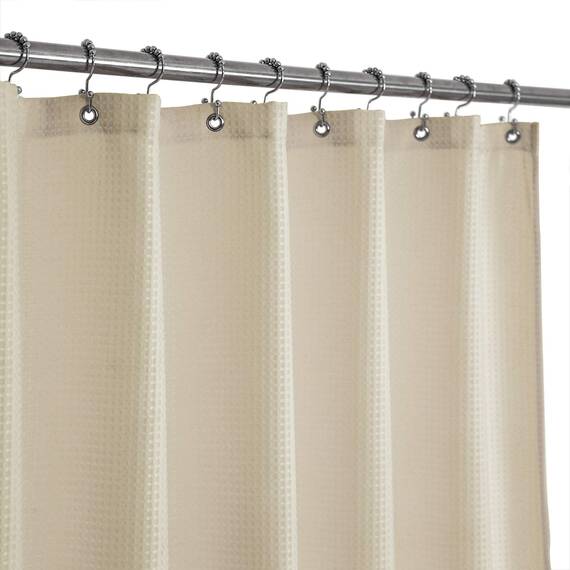 Barossa Design Kurzer Duschvorhang mit Waffelmuster, 167,6 cm Länge, 230 g/m², strapazierfähiger Stoff, Hotel, Luxus, Spa, wasserabweisend, maschinenwaschbar, cremefarben, 180 x 168 cm