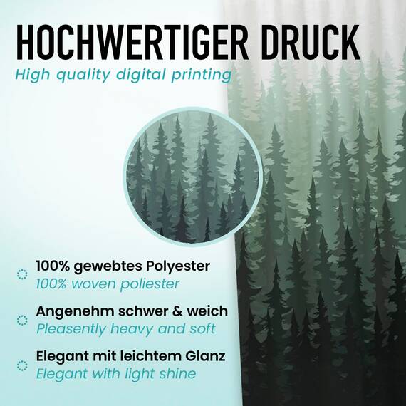 arteneur® - Tannenwald - Anti-Schimmel Duschvorhang 200x220 - Recycelt mit Öko-Tex Standard 100 - Beschwerter Saum, Blickdicht, Wasserdicht, Waschbar, 12 Ringe & E-Book