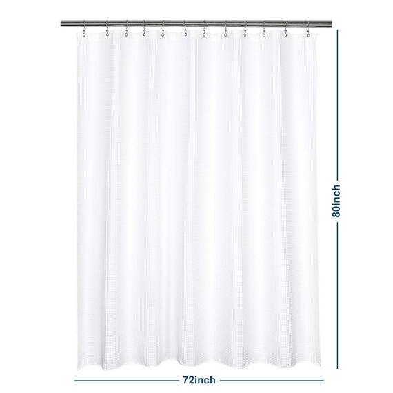 Barossa Design Extra Langer Duschvorhang, 203,2 cm Höhe, Wabenmuster und Baumwollmischung, Hotel-Luxus und Spa, Schwerer Stoff, waschbar, Weiß, 183 x 203 cm