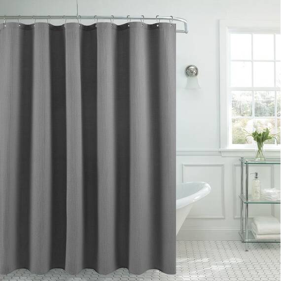 Barossa Design Langer Stoff-Duschvorhang mit Waffelmuster, 190 cm Höhe, Hotel, Luxus, Spa, 230 GSM, strapazierfähig, wasserabweisend, maschinenwaschbar, graues Piqué-Muster, 180 x 190 cm