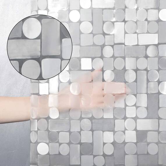 WELTRXE Duschvorhang Anti-Schimmel 183x183cm mit Gewicht Magnet unten, Transparent Geometrisch Eva Wasserdicht Antibakteriell Vorhang für Dusche und Badewanne, mit 12 Duschvorhangringen Kinder