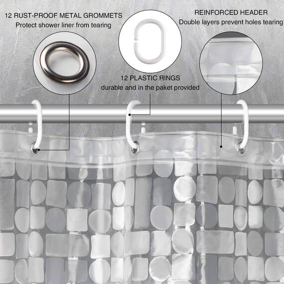 WELTRXE Duschvorhang Anti-Schimmel 183x183cm mit Gewicht Magnet unten, Transparent Geometrisch Eva Wasserdicht Antibakteriell Vorhang für Dusche und Badewanne, mit 12 Duschvorhangringen Kinder