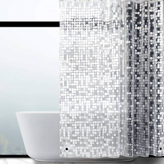 WELTRXE Duschvorhang Anti-Schimmel 183x183cm mit Gewicht Magnet unten, Transparent Geometrisch Eva Wasserdicht Antibakteriell Vorhang für Dusche und Badewanne, mit 12 Duschvorhangringen Kinder