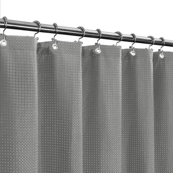 Barossa Design Langer Stoff-Duschvorhang mit Waffelmuster, 190 cm Höhe, Hotel, Luxus, Spa, 230 GSM, strapazierfähig, wasserabweisend, maschinenwaschbar, graues Piqué-Muster, 180 x 190 cm
