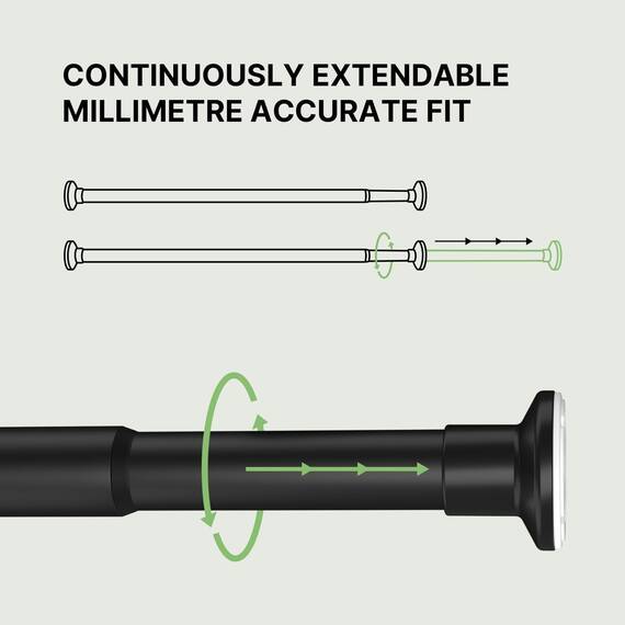 MEISENBERG Klemmstange für Gardinen 90-160cm, Schwarz, Ø 25 mm, Duschvorhangstange ohne Bohren - Vorhangstange zum Klemmen für Fenster, Raumteiler und Küche