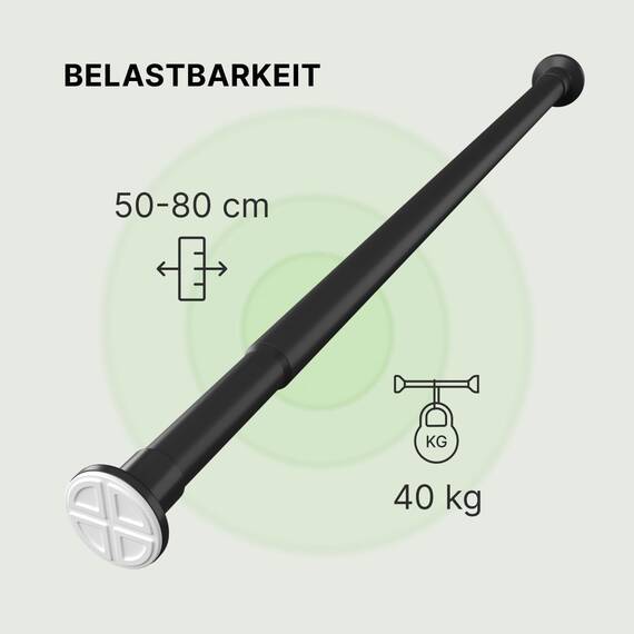 Gardinenstange zum Klemmen - Matt Schwarz, Ø 25 mm - Vorhangstange ohne Bohren - Klemmstange für Gardinen, Bäder und Balkon (50-80cm)