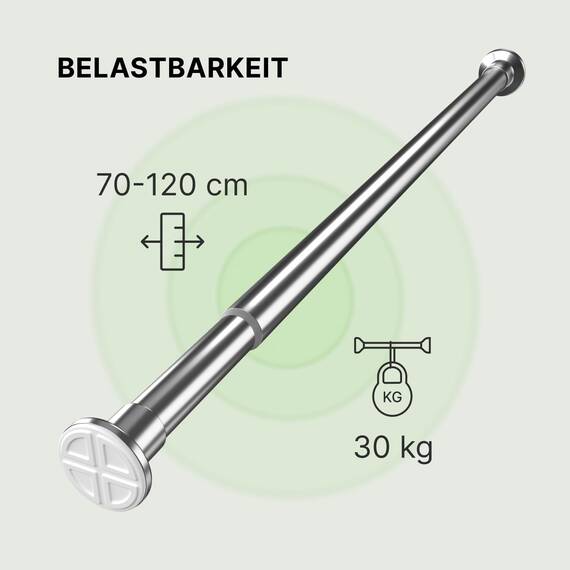 MEISENBERG Teleskopstange Vorhang - Silber, Ø 25 mm - Gardinenstange ohne Bohren - Duschstange zum Klemmen - Spannstange für Vorhänge, Dusche, Türöffnungen und Kleiderschrank (70-120cm)