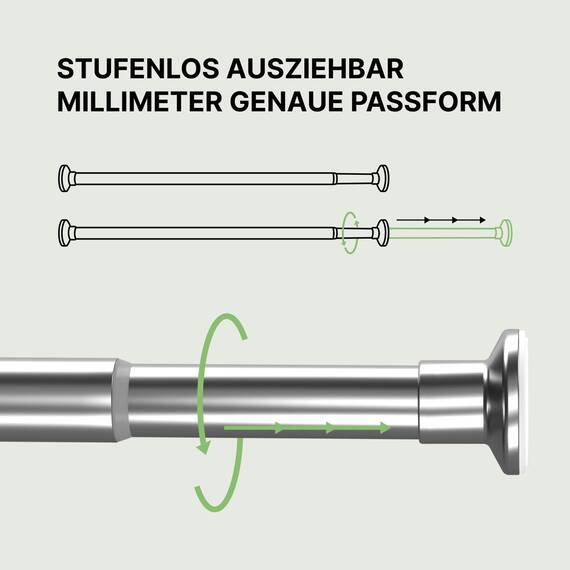 MEISENBERG Klemmstange für Gardinen - Silber, Ø 25 mm - Vorhangstange ohne Bohren - Gardinenstange zum Klemmen - Spannstange für Vorhänge, Dusche, Türöffnungen und Kleiderschrank (50-80cm)